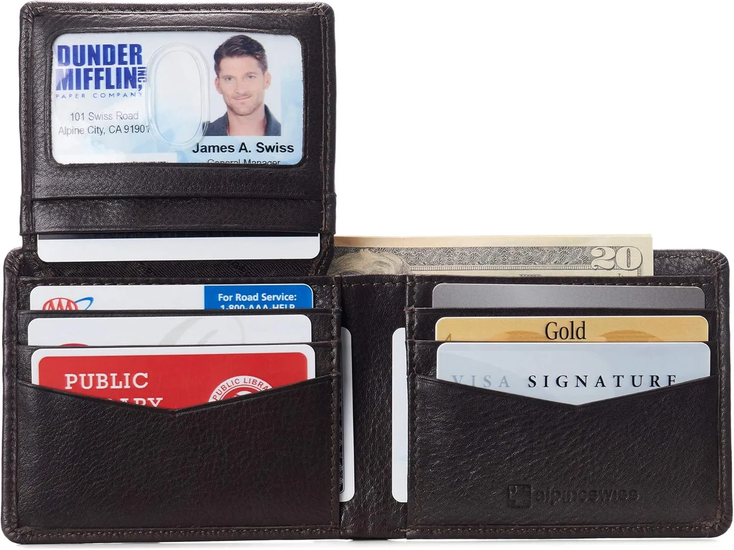 Alpine Swiss RFID Connor Passcase Bifold Wallet For Men Leather Comes in a Gift Box