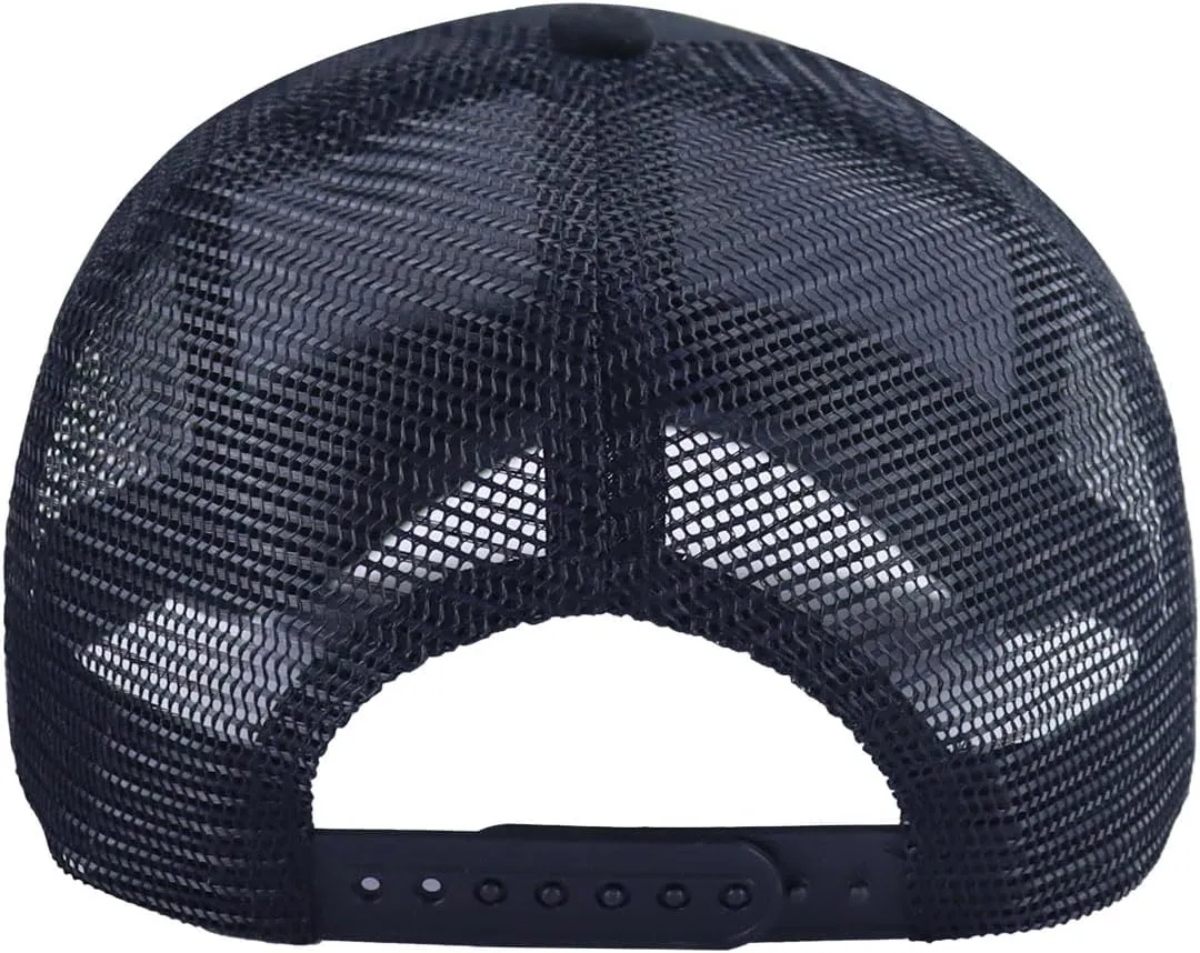 American Flag with Bass Trucker Hats for Men, Adjustable Leather Patch Mesh Fishing Baseball Cap