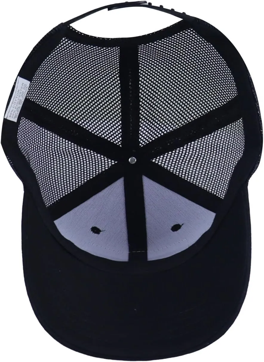 American Flag with Bass Trucker Hats for Men, Adjustable Leather Patch Mesh Fishing Baseball Cap
