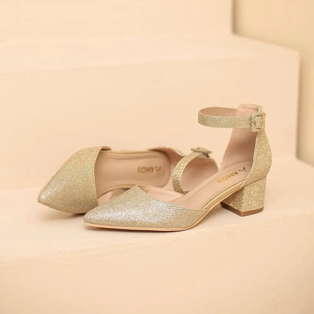 Amoji Women's 2 inch Pointed Toe Low Chunky Heels Dress Pumps Heeled Shoes with Ankle Strap 412