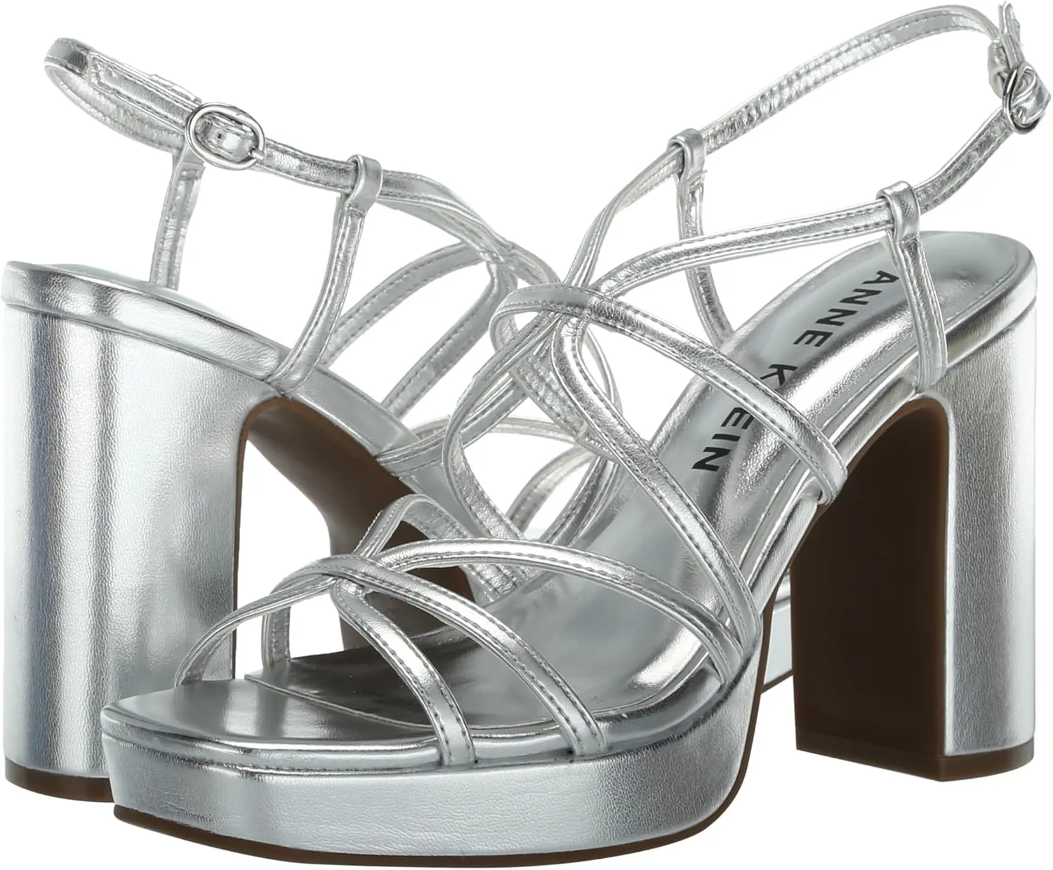 Anne Klein Womens Faux Leather Square Toe Block Heel