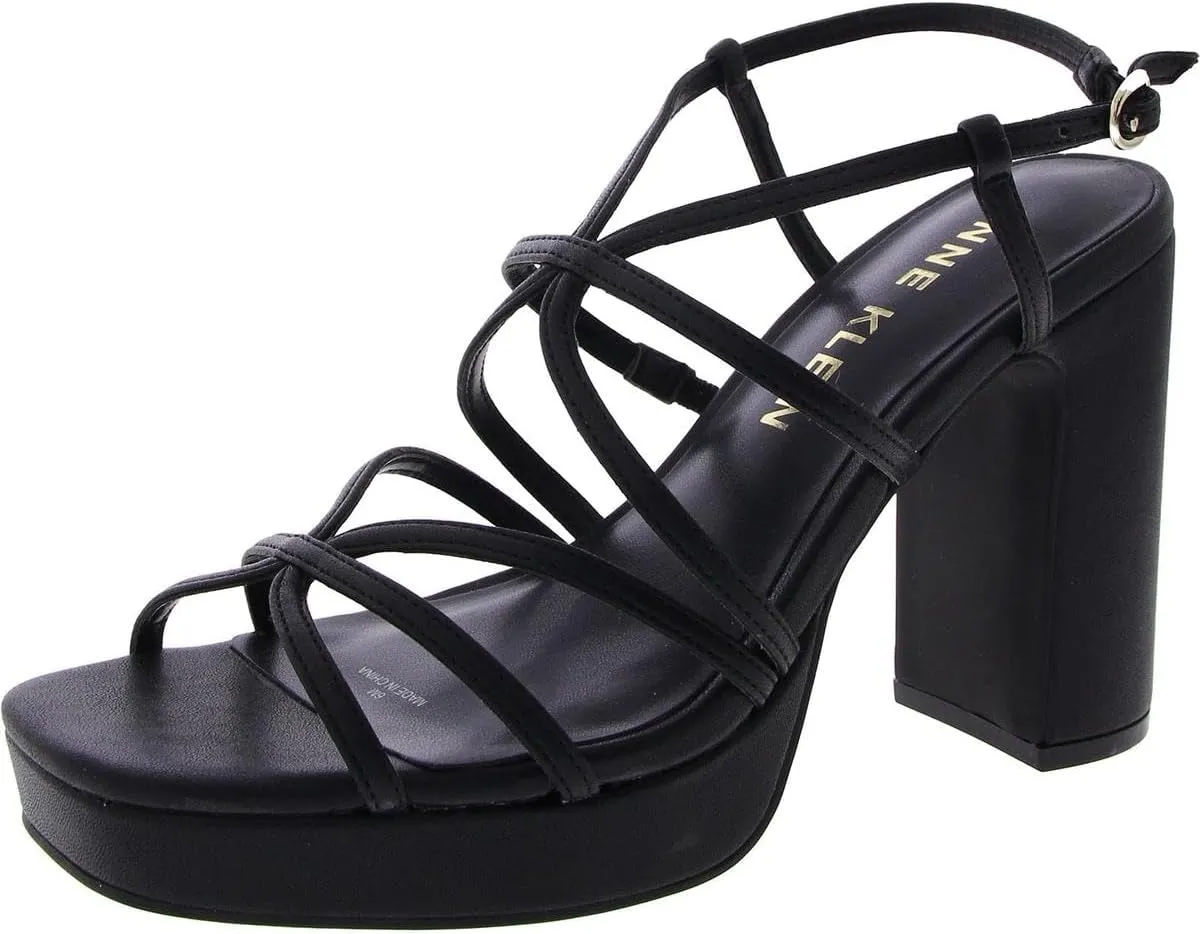 Anne Klein Womens Faux Leather Square Toe Block Heel