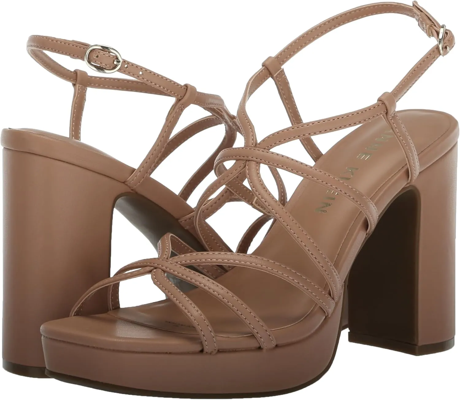 Anne Klein Womens Faux Leather Square Toe Block Heel