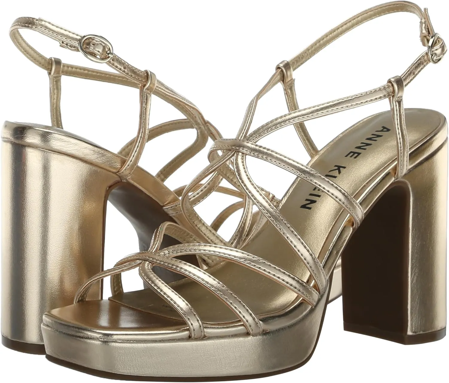 Anne Klein Womens Faux Leather Square Toe Block Heel