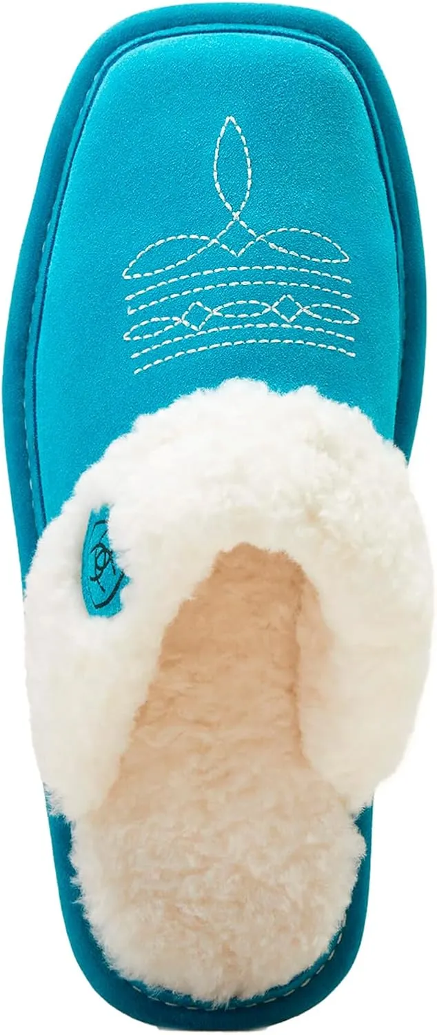ARIAT Women's Jackie Square Toe Warm Soft Genuine Suede Leather Indoor Outdoor Slippers with Plush Collar