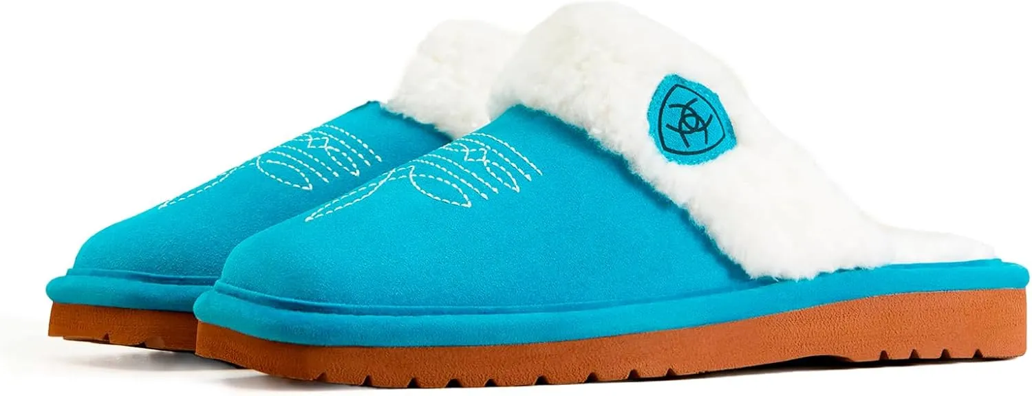 ARIAT Women's Jackie Square Toe Warm Soft Genuine Suede Leather Indoor Outdoor Slippers with Plush Collar