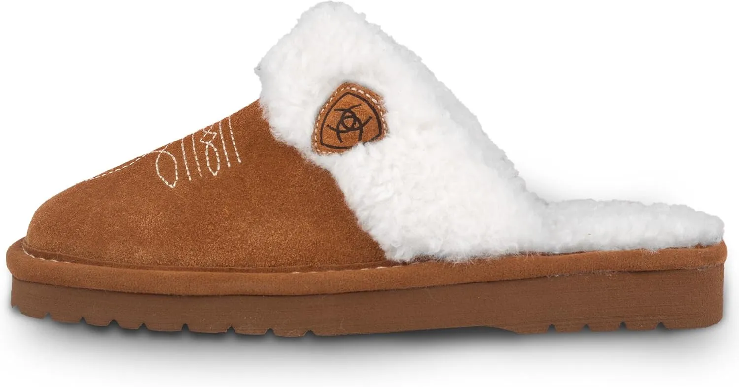 ARIAT Women's Jackie Square Toe Warm Soft Genuine Suede Leather Indoor Outdoor Slippers with Plush Collar