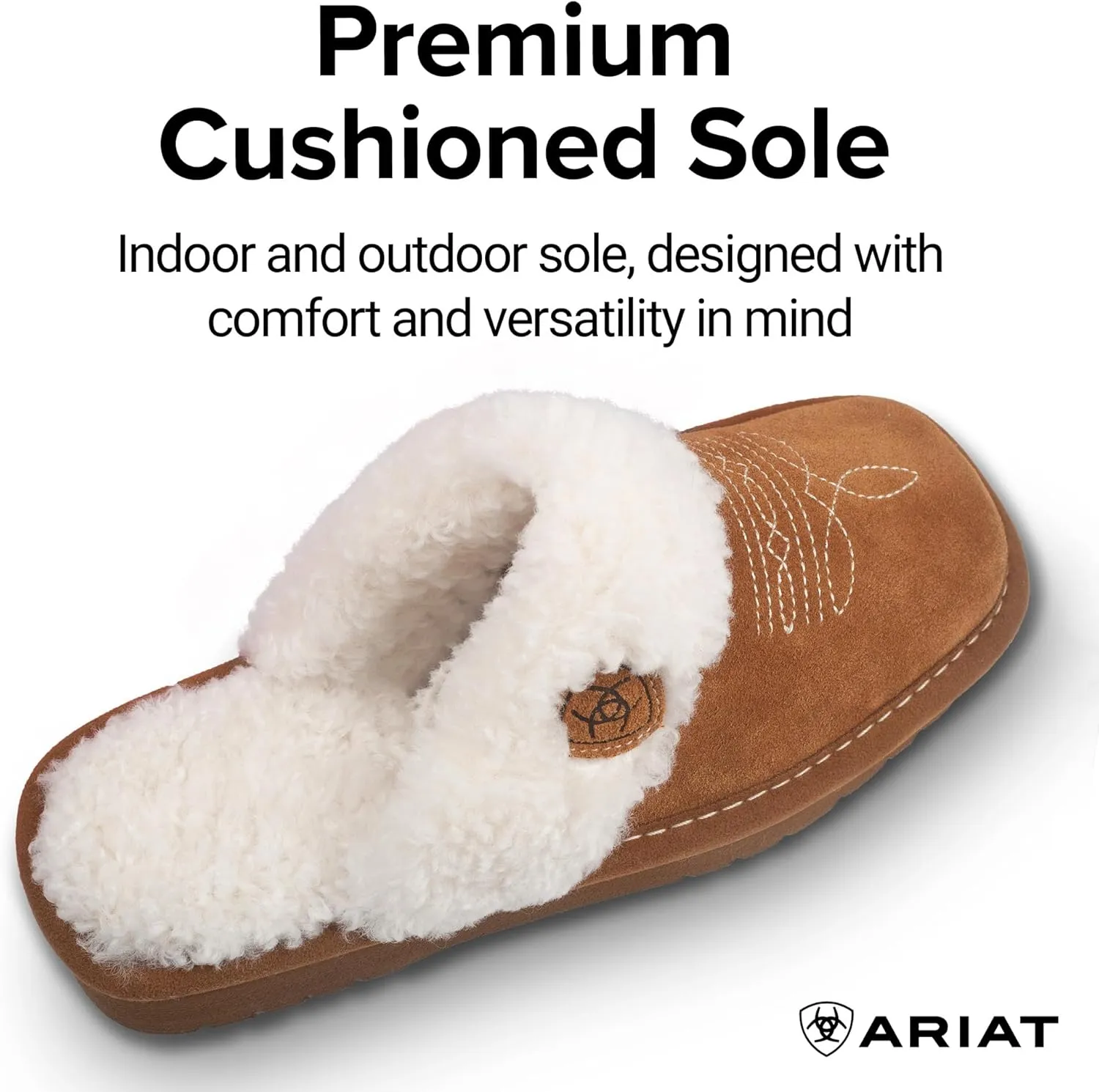 ARIAT Women's Jackie Square Toe Warm Soft Genuine Suede Leather Indoor Outdoor Slippers with Plush Collar