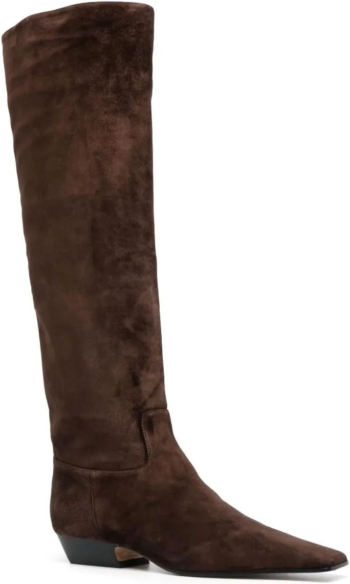 Arqa Women's Square Toe Knee High Boots Low Block Heel Slouchy Boot Comfort Western Riding Boots for Women