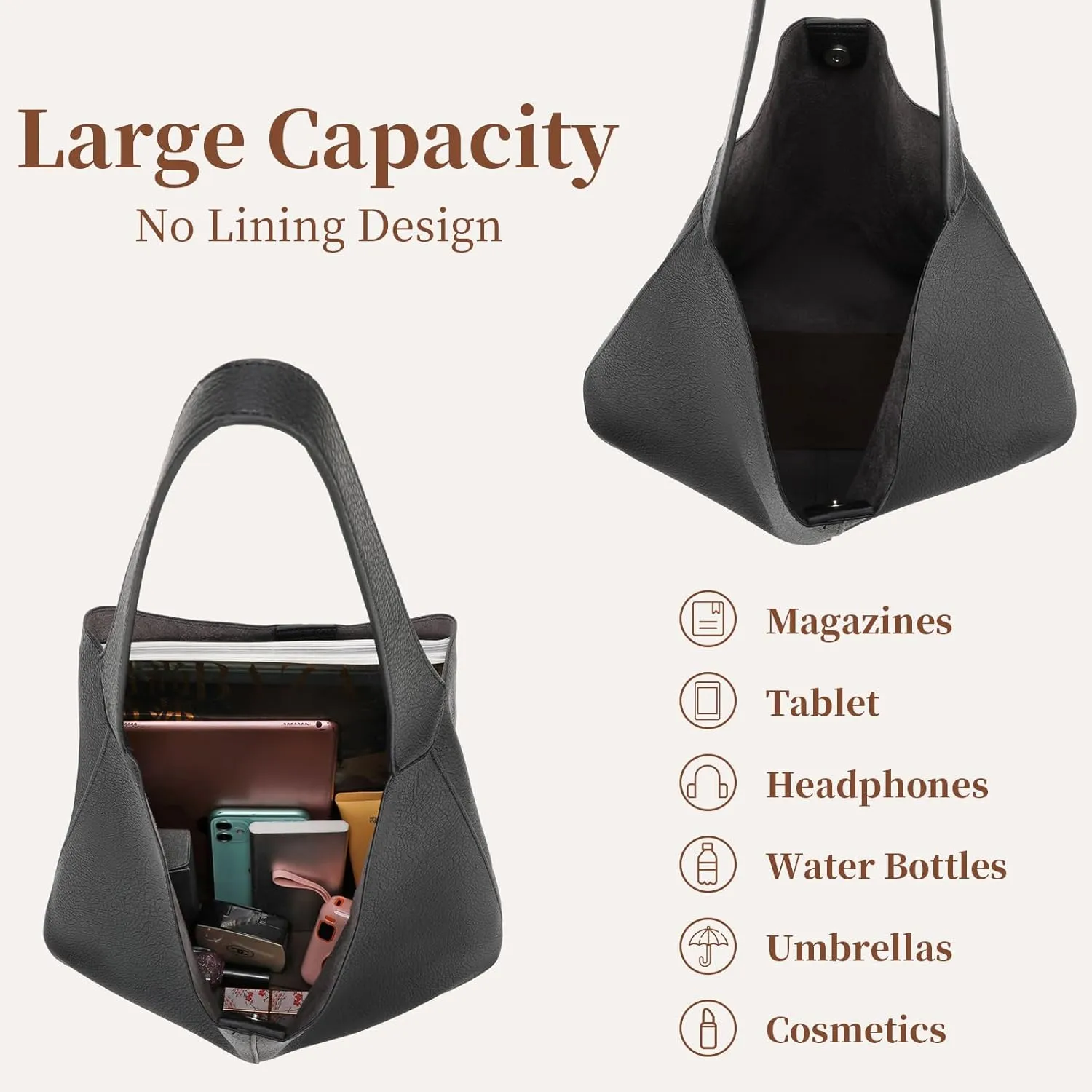 Barsine Tote Bag for Women Vegan Leather Slouchy Shoulder Bags for Everyday Use Work Tote Purse