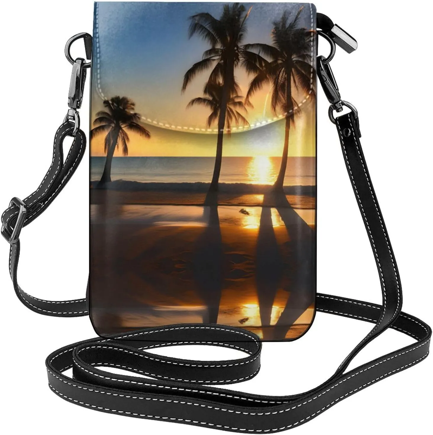 Beach Sunrise And Backlit Palm Tree Lightweight Small Crossbody Bags Cell Phone Purses Travel Pouch Shoulder Bag For Women
