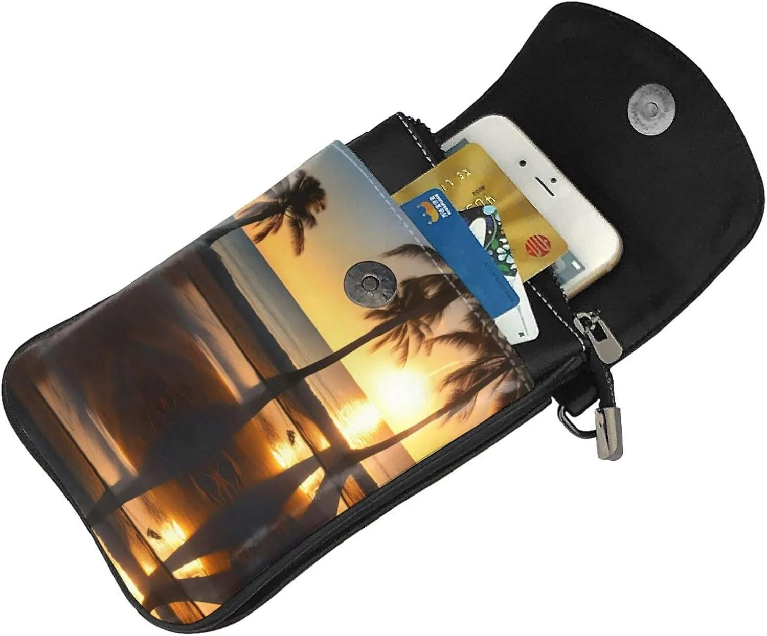 Beach Sunrise And Backlit Palm Tree Lightweight Small Crossbody Bags Cell Phone Purses Travel Pouch Shoulder Bag For Women
