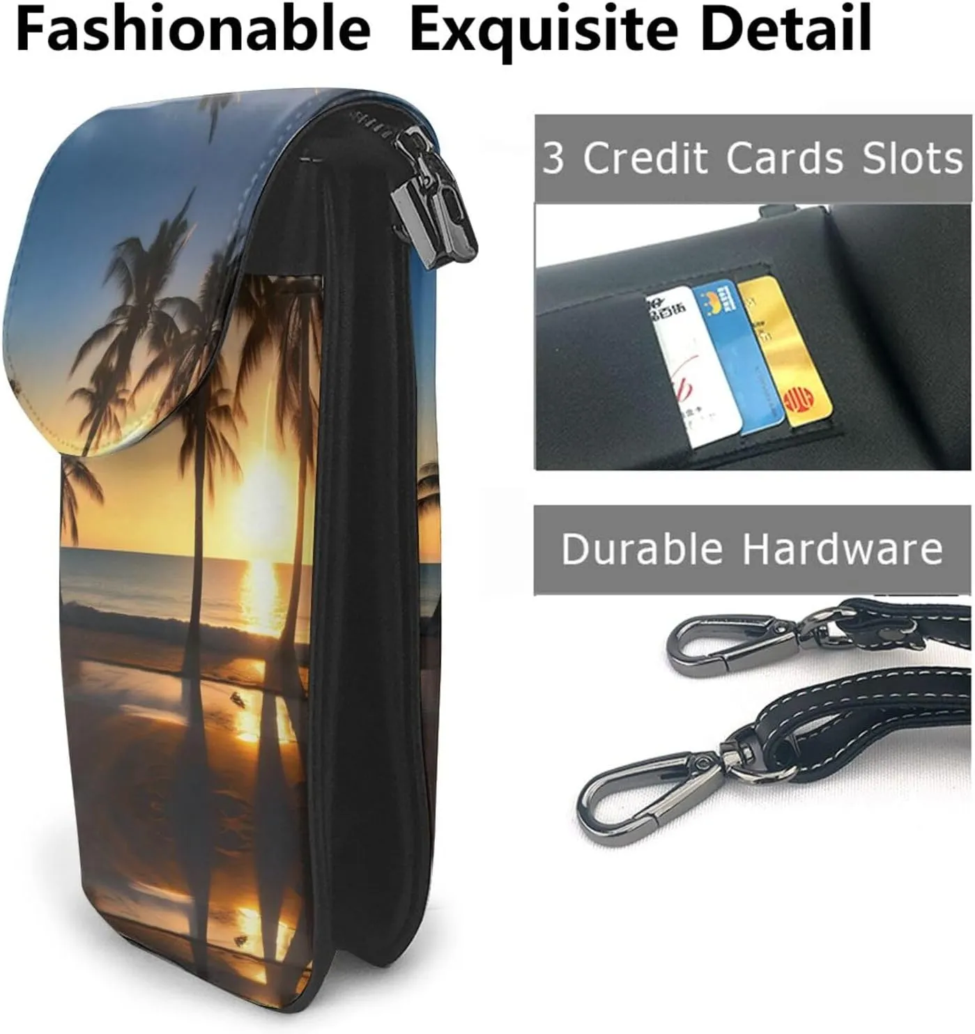 Beach Sunrise And Backlit Palm Tree Lightweight Small Crossbody Bags Cell Phone Purses Travel Pouch Shoulder Bag For Women