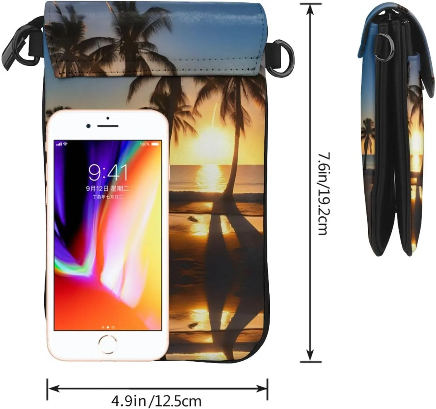 Beach Sunrise And Backlit Palm Tree Lightweight Small Crossbody Bags Cell Phone Purses Travel Pouch Shoulder Bag For Women