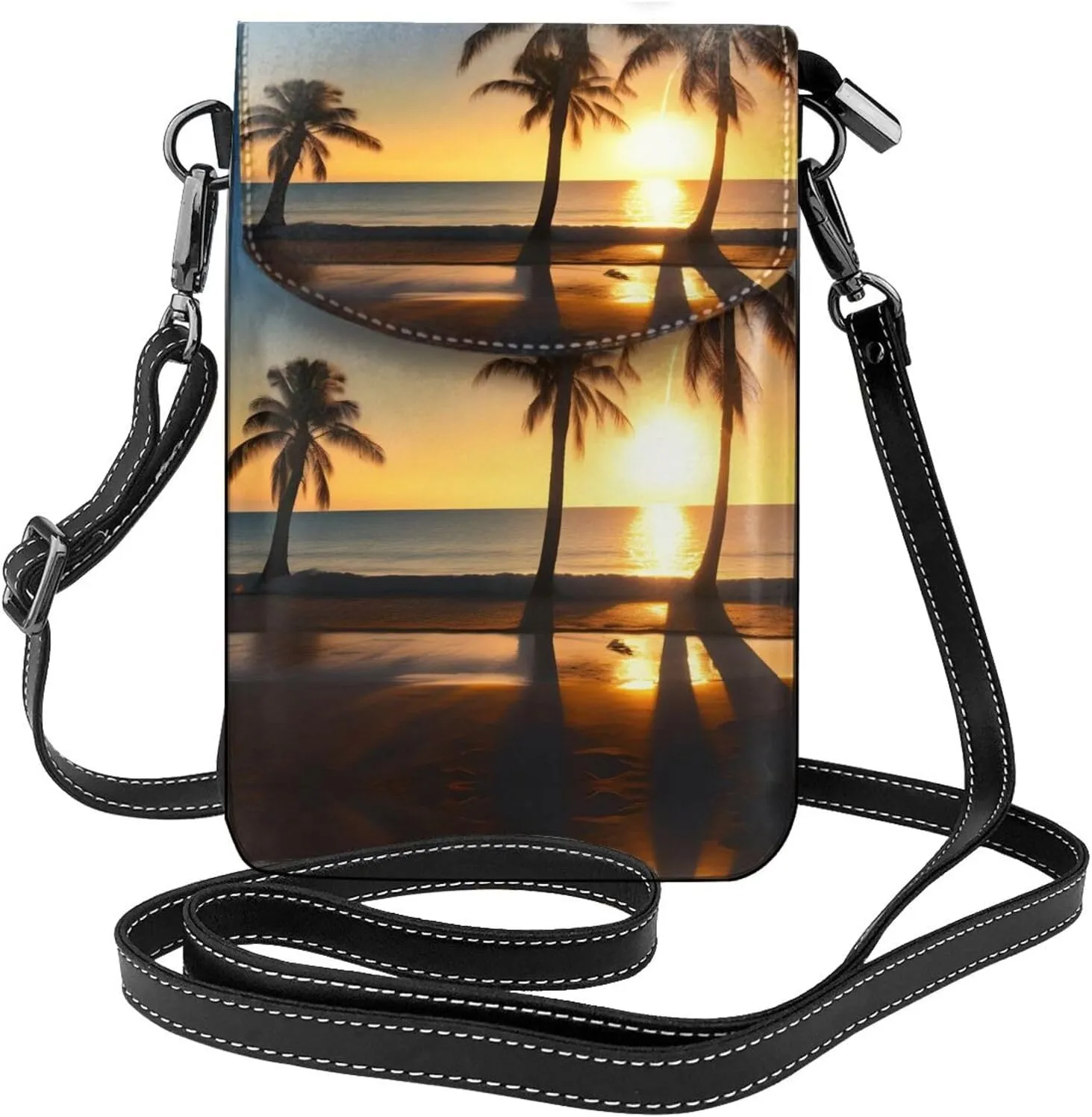 Beach Sunrise And Backlit Palm Tree Lightweight Small Crossbody Bags Cell Phone Purses Travel Pouch Shoulder Bag For Women