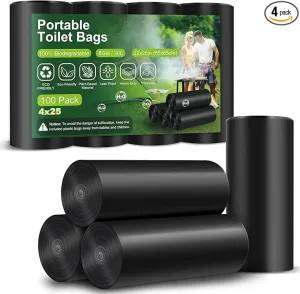 Biodegradable Camping Toilet Bags, 100 Count, 30L Capacity, Suitable for Outdoor Use, Portable and Disposable