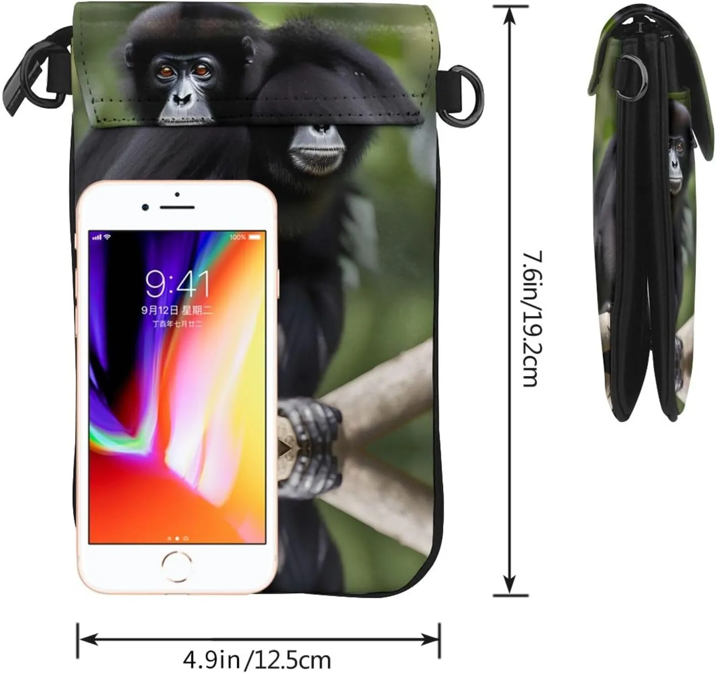 Black Gibbon Monkey Lightweight Small Crossbody Bags Cell Phone Purses Travel Pouch Shoulder Bag For Women