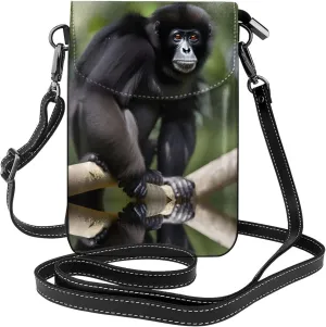 Black Gibbon Monkey Lightweight Small Crossbody Bags Cell Phone Purses Travel Pouch Shoulder Bag For Women