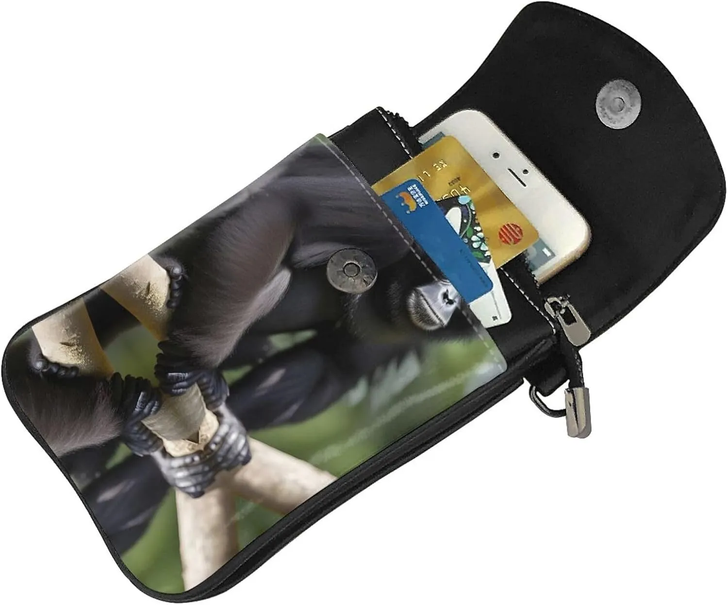Black Gibbon Monkey Lightweight Small Crossbody Bags Cell Phone Purses Travel Pouch Shoulder Bag For Women
