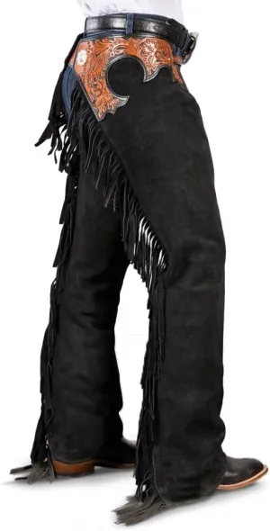 Black Suede Tooled Chaps, XL
