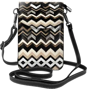 Black White Tan Zigzag Lightweight Small Crossbody Bags Cell Phone Purses Travel Pouch Shoulder Bag For Women