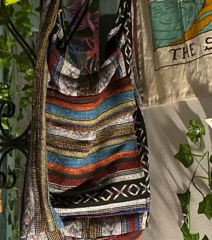 Bohotusk Striped Bright Multi Coloured Cotton Canvas Sling Shoulder Bag