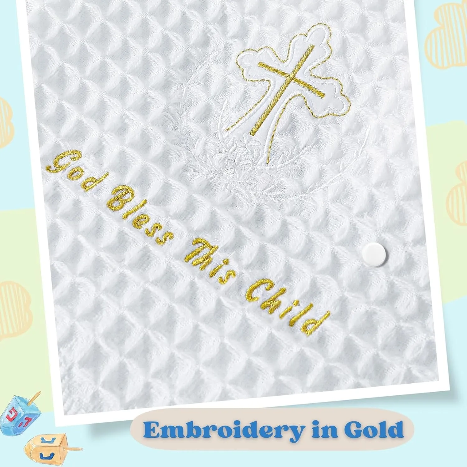 Booulfi Baby Blankets for Boys Girls Baby Receiving Blankets Cross Embroidery Tassle Waffle Newborn Blanket Soft White Crib Blanket Newborn Essentials Baptism Christening Gifts,Size 48X49