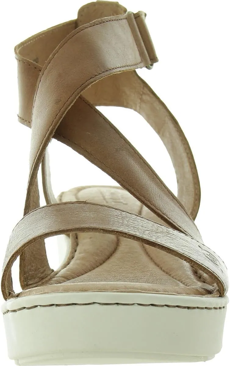 BORN Womens Strappy Leather Wedge Sandals