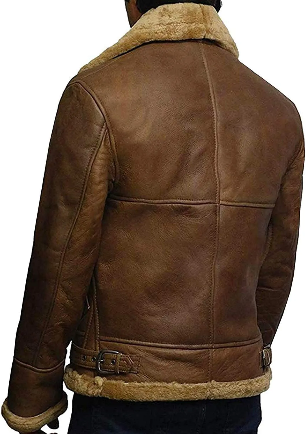 BRANDSLOCK Leather Bomber Jackets For Men Real Sheepskin B3 Aviator Leather Jacket With Thick Shearling Sheepskin