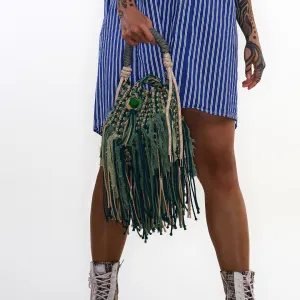 Brionne Moss Green Macrame Bucket Bag
