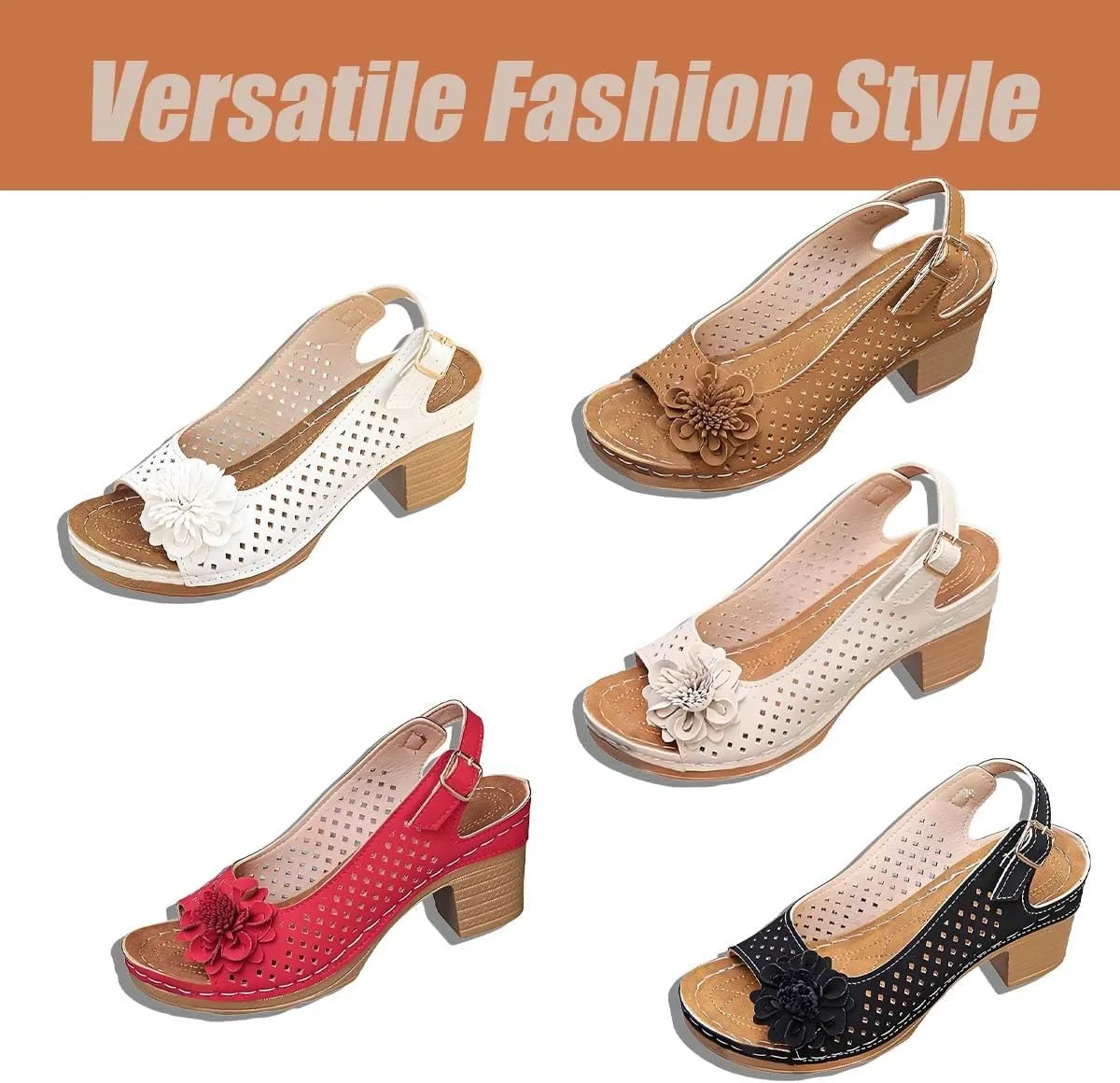 Buckled Square Heel Sandals for Women Dressy, Fashionable Mesh & Leather, Lightweight Wedge for Summer & Daily