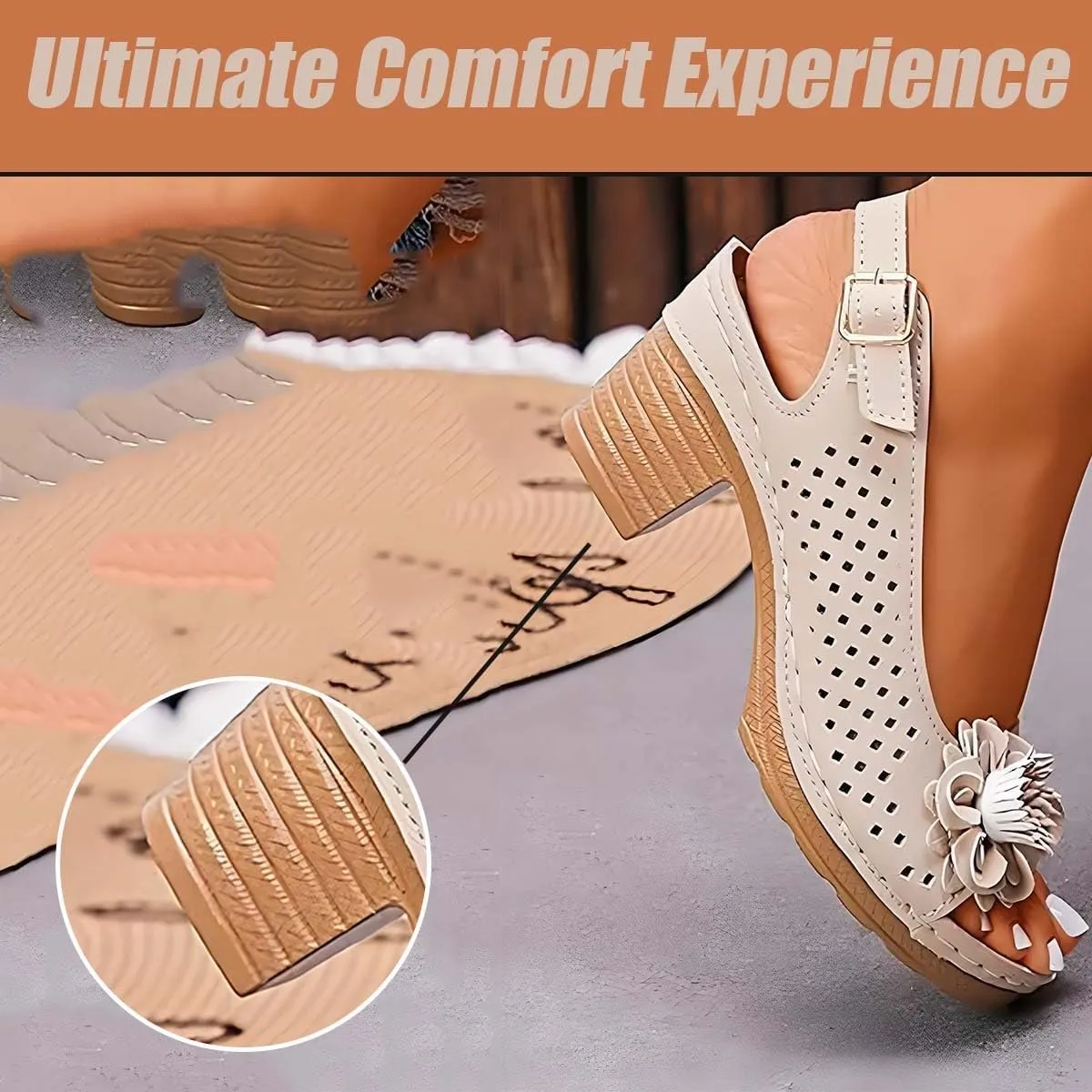 Buckled Square Heel Sandals for Women Dressy, Fashionable Mesh & Leather, Lightweight Wedge for Summer & Daily