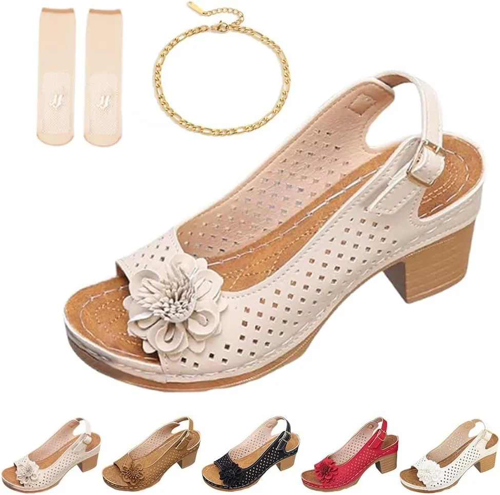 Buckled Square Heel Sandals for Women, Womens Peep Toe Slingback Low Chunky Heeled Dress Sandals Wedge Shoes Dressy