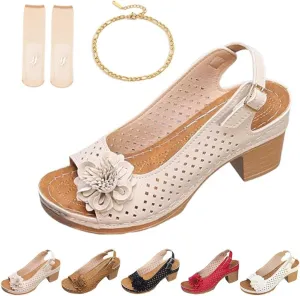 Buckled Square Heel Sandals for Women, Womens Peep Toe Slingback Low Chunky Heeled Dress Sandals Wedge Shoes Dressy