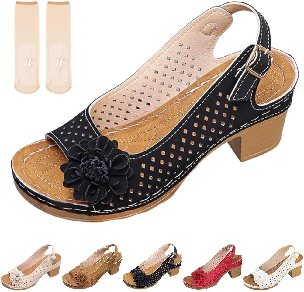Buckled Square Heel Sandals for Women, Womens Peep Toe Slingback Low Chunky Heeled Dress Sandals Wedge Shoes Dressy