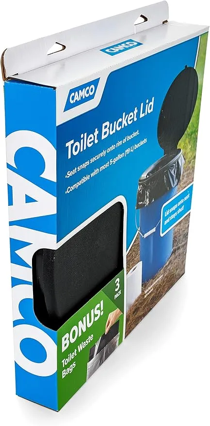 Camco Double Bag Portable Toilet Waste Bags (41548) Bucket Toilet Seat (41546) | Black