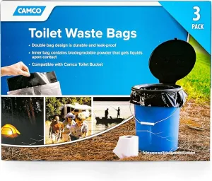 Camco Toilet Waste Bags - Durable Double Bag Design is Leak-Proof - Inner Bag Gels Any Liquid - Great for Camping, Hiking and Hunting and More - 3 Pack (41547)