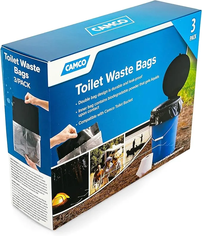 Camco Toilet Waste Bags - Durable Double Bag Design is Leak-Proof - Inner Bag Gels Any Liquid - Great for Camping, Hiking and Hunting and More - 3 Pack (41547)