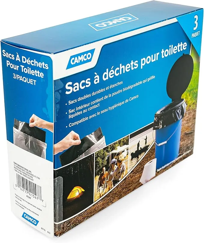 Camco Toilet Waste Bags - Durable Double Bag Design is Leak-Proof - Inner Bag Gels Any Liquid - Great for Camping, Hiking and Hunting and More - 3 Pack (41547)