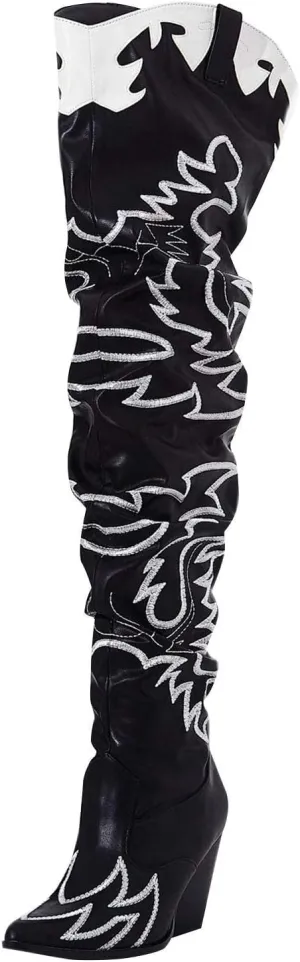 Cape Robbin Kelsey-21 Black White Rock Star Western Pointed Over Knee Thigh Boot (8.5)