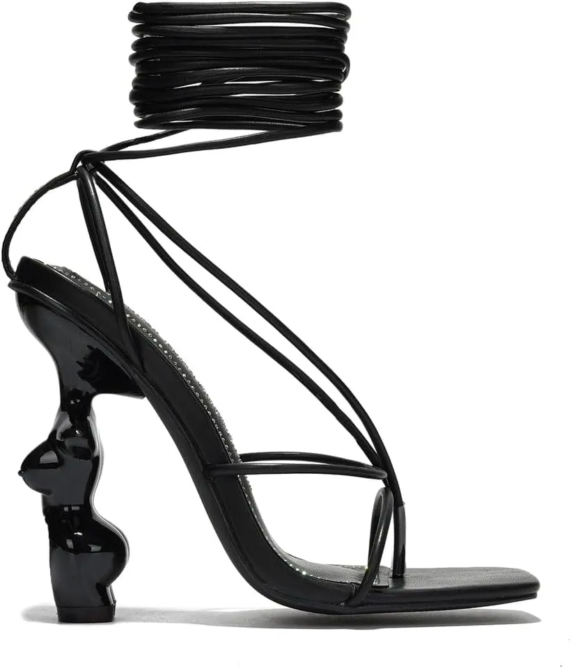 Cape Robbin Women's Davida Strappy Lace Up Square Toe Body Shape Heel Sandals Heels
