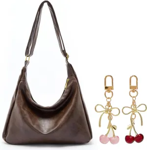 celestina Vegan Leather Tote Bag with Cherry Keychain Set (Red or Pink) – Elegant Gift Combo for Women, Ideal for Work, Travel, and Daily Use