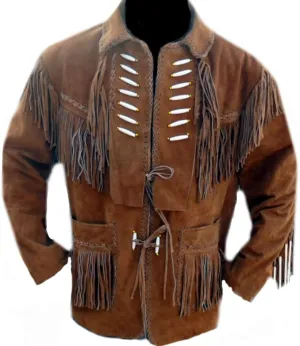 Classyak Western Leather Jacket Fringed & Bones, A Grade Suede Leather, Xs-5xl