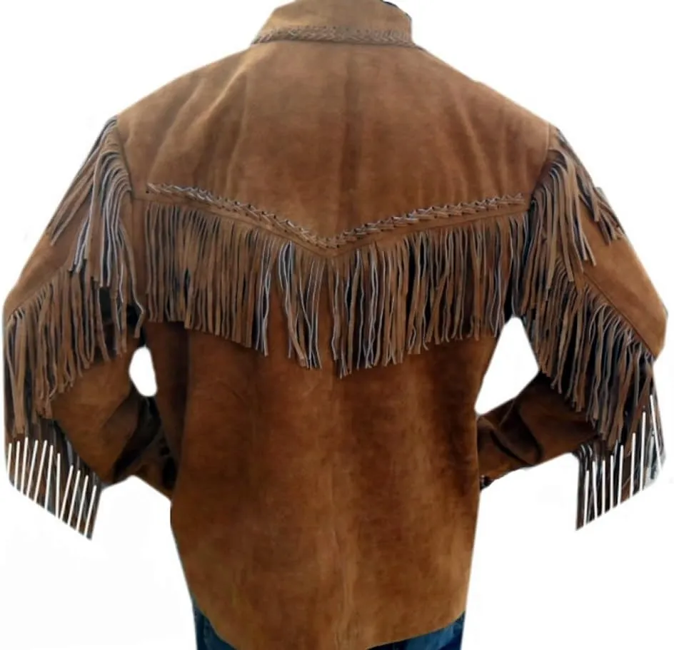 Classyak Western Leather Jacket Fringed & Bones, A Grade Suede Leather, Xs-5xl