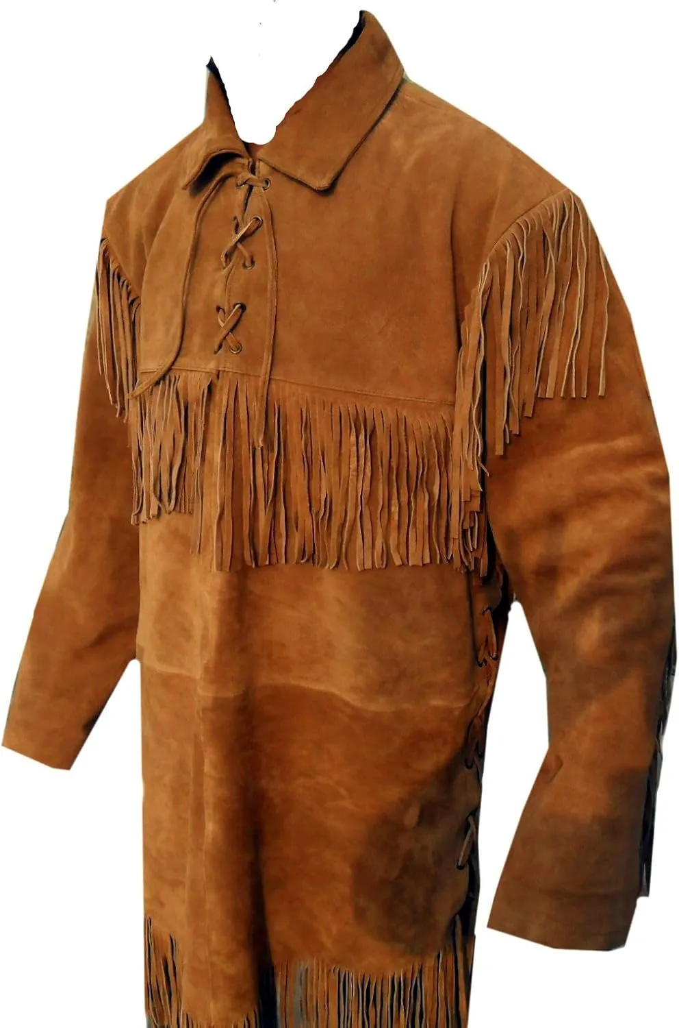 Classyak Western Leather Long Coat Fringed, Premiere Suede Leather Xs-5xl