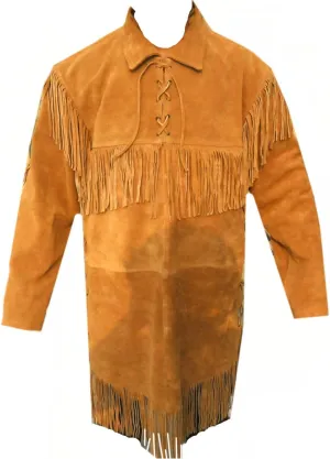 Classyak Western Leather Long Coat Fringed, Premiere Suede Leather Xs-5xl