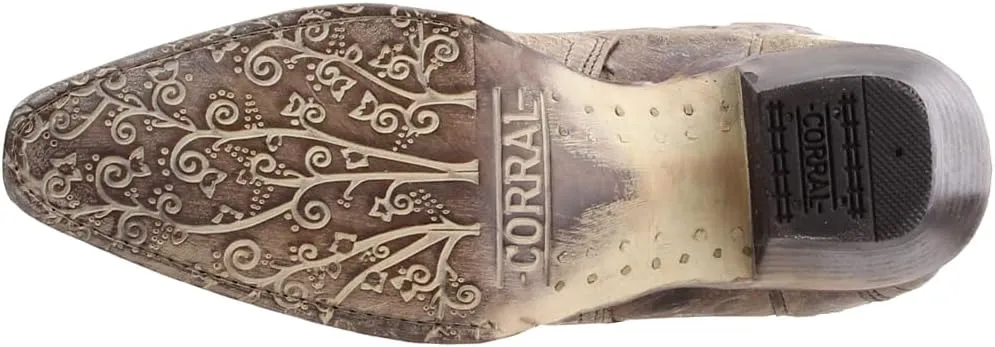 Corral Boots Womens Floral Rhinestone Embroidered Snip Toe Casual Boots Mid Calf Mid Heel 2-3" - Brown