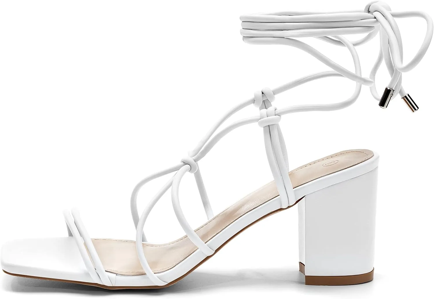 Coutgo Women's Chunky Heel Sandals Lace Up Heels Square Toe Strappy Straps Party Shoes