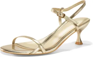 Coutgo Womens Strappy Heeled Sandals Kitten Low Heel Open Toe Ankle Strap Party Wedding Dress Shoes
