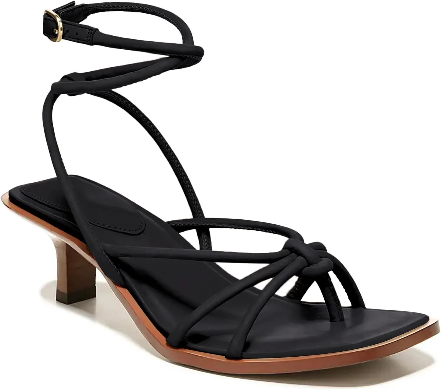 Coutgo Womens Strappy Heels Sandals Thong Gladiator Square Open Toe Low Kitten Heeled Criss Cross Ankle Strap Summer Dress Wedding Shoes